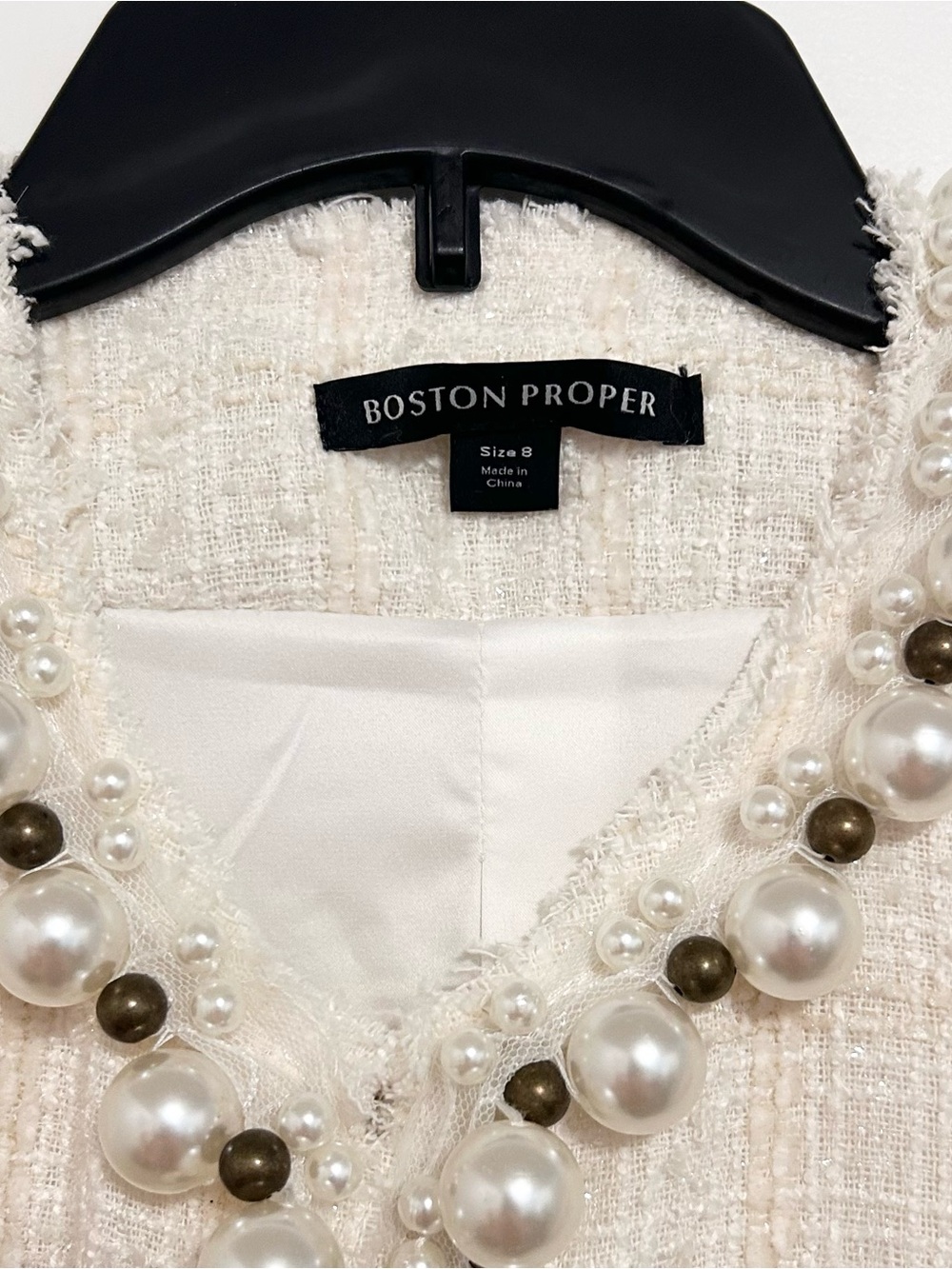 Boston Proper Pearl Trim Tweed Ruffle Detail Jacket Size 8 - Picture 6 of 8